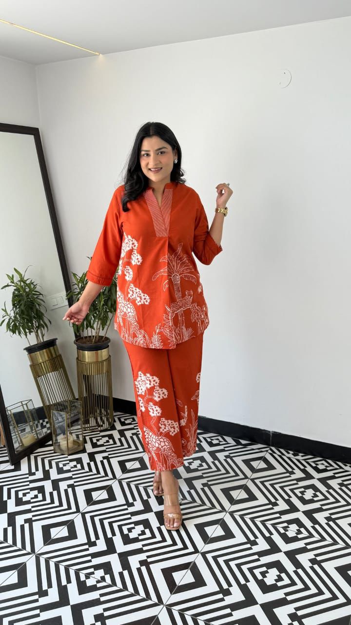 Plum Orange Printed Co-ord Set