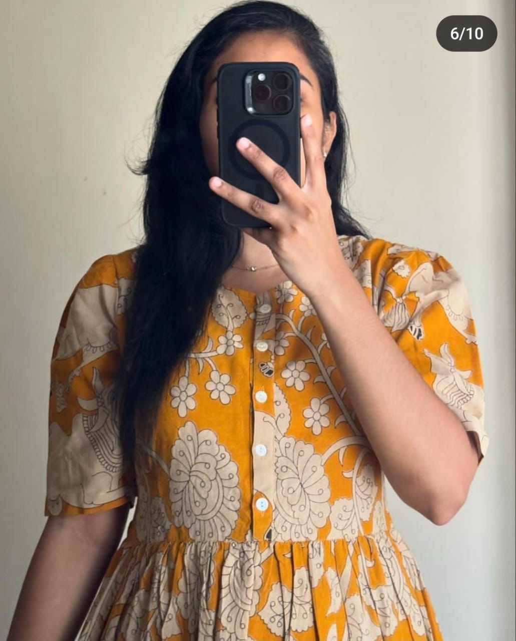 Orange Printed Sleeveless Flared Cotton Dress