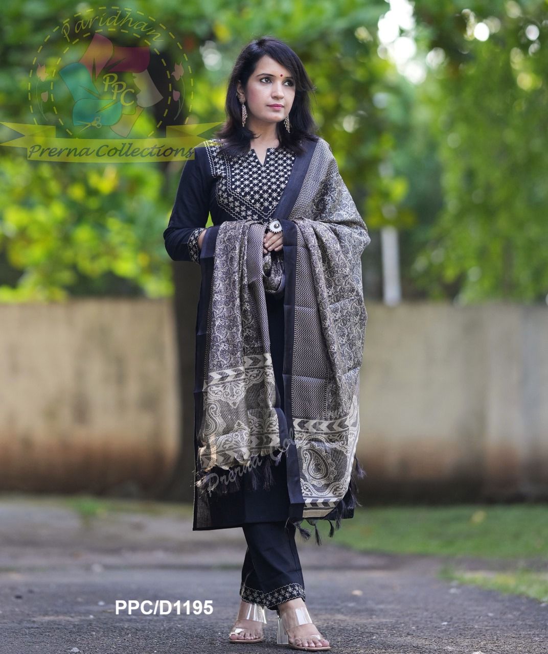 Black Cotton Suit Set with Handloom-Inspired Dupatta