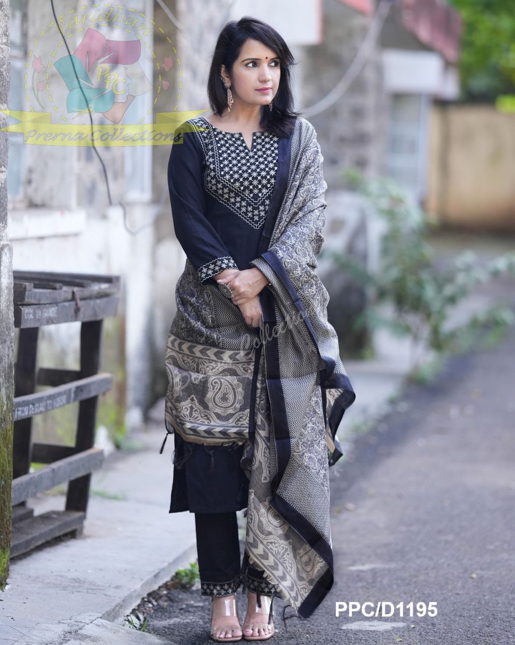 Black Cotton Suit Set with Handloom-Inspired Dupatta