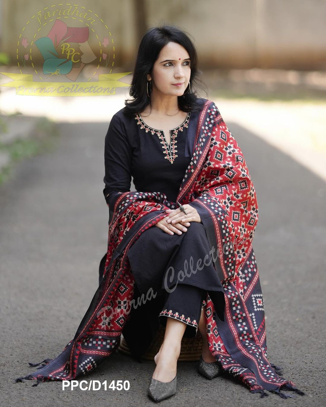 Black Cotton Suit Set with Traditional Ajrakh Dupatta