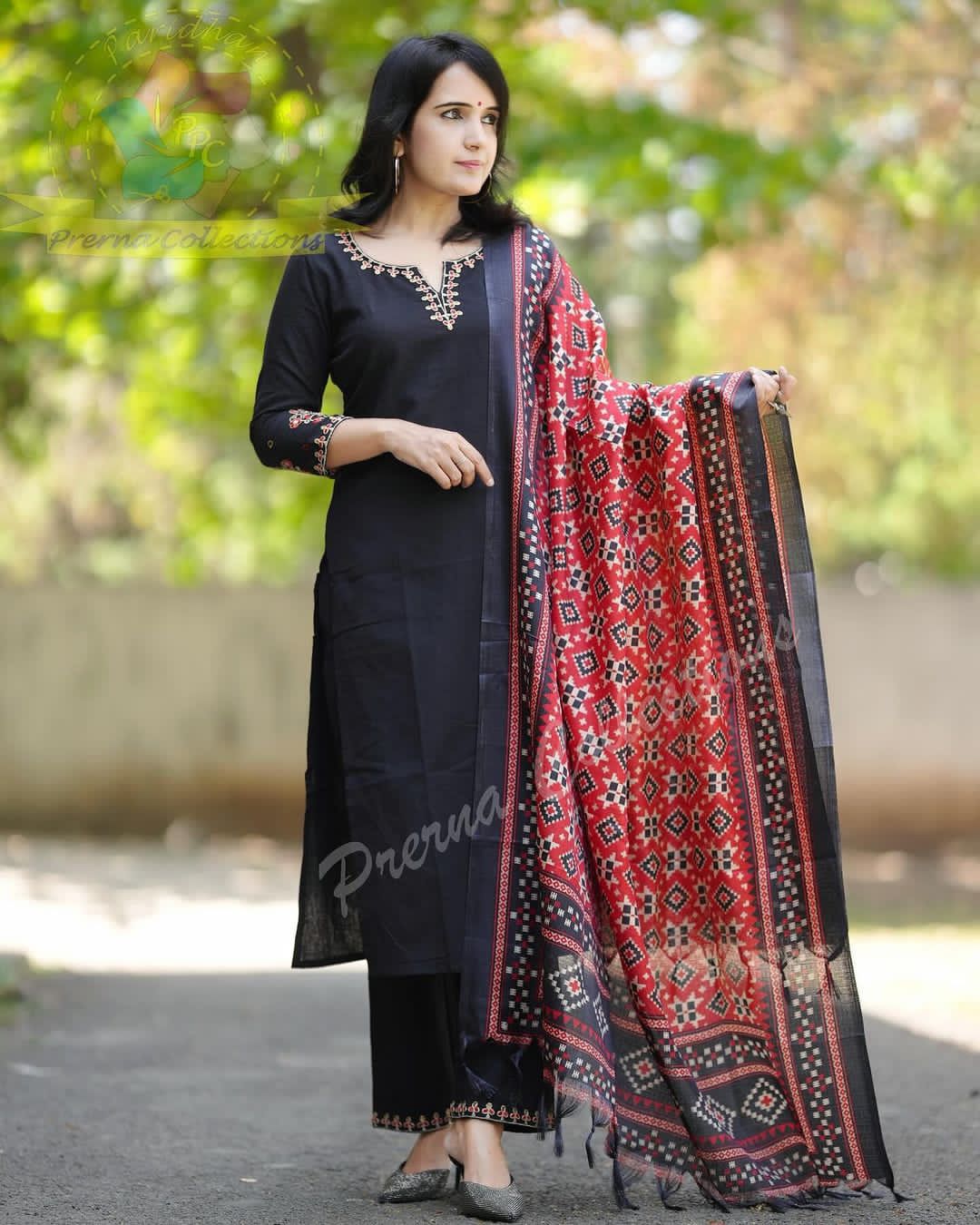 Black Cotton Suit Set with Traditional Ajrakh Dupatta