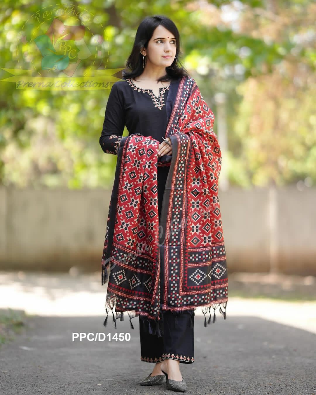 Black Cotton Suit Set with Traditional Ajrakh Dupatta