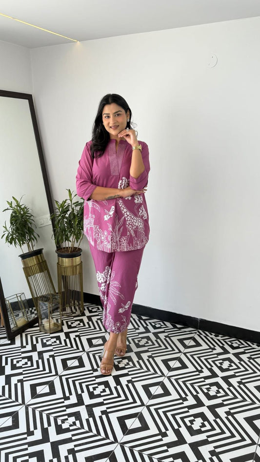 Plum Purple Printed Co-ord Set