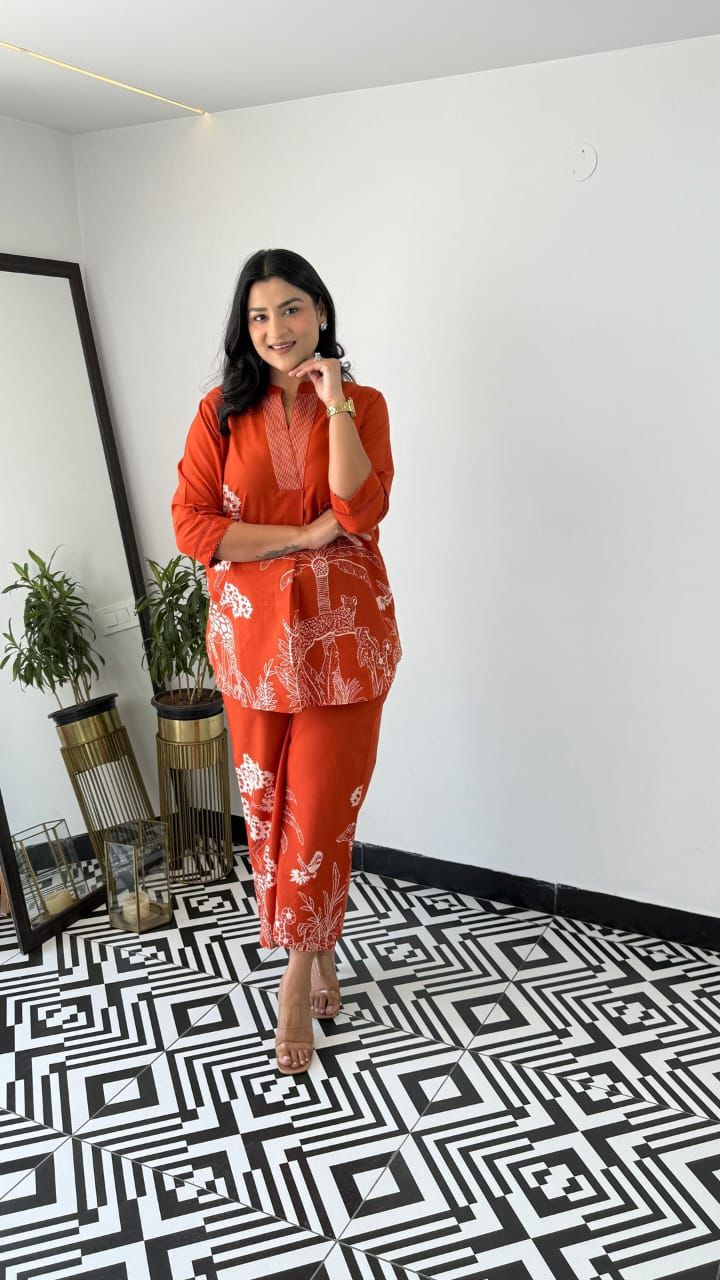 Plum Orange Printed Co-ord Set