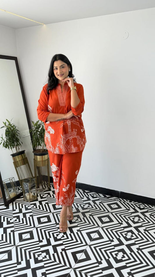 Plum Orange Printed Co-ord Set