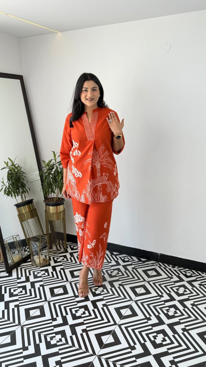Plum Orange Printed Co-ord Set