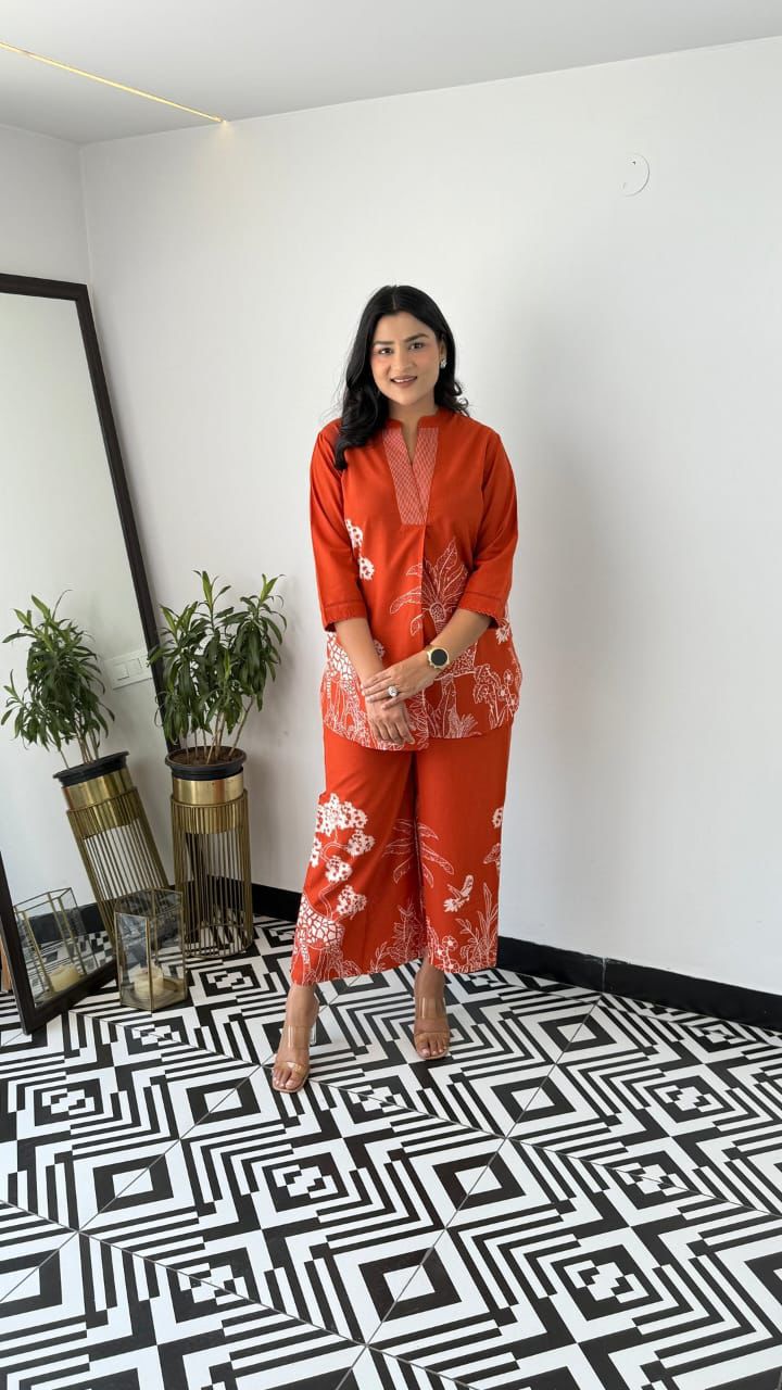 Plum Orange Printed Co-ord Set
