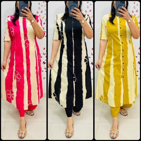 Striped Printed Kurti Set with Pants