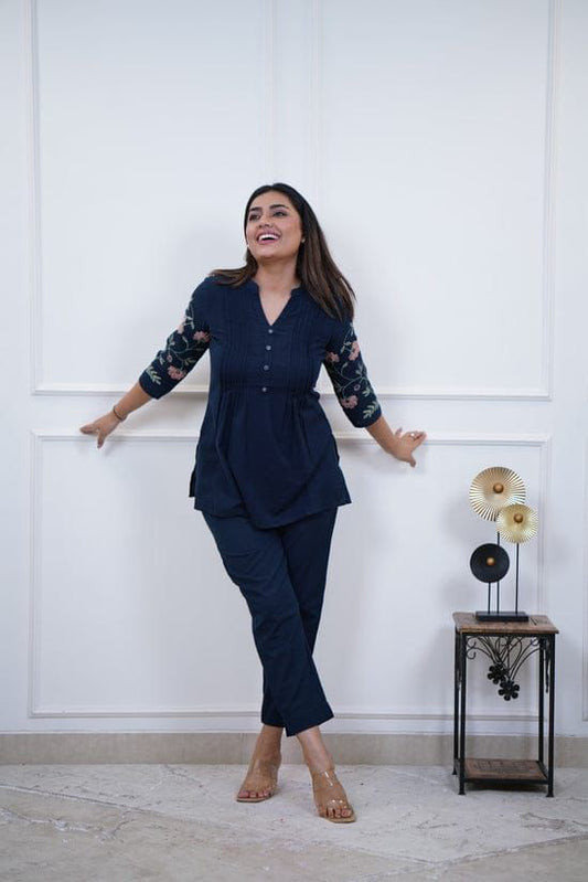Stylish and comfortable navy blue co-ord set,