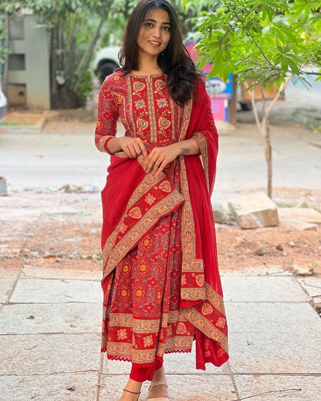 Red Anarkali Kurta Set with Dupatta
