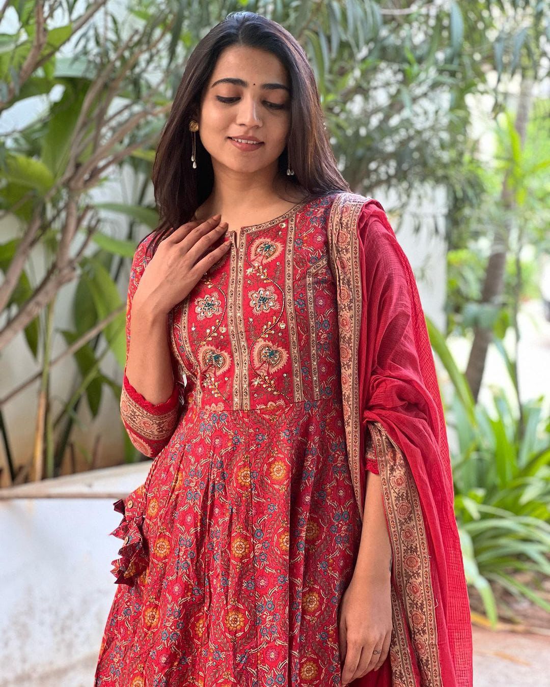 Red Anarkali Kurta Set with Dupatta