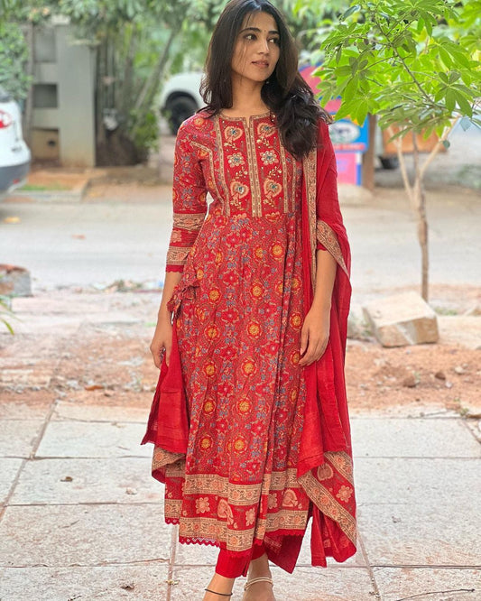 Red Anarkali Kurta Set with Dupatta