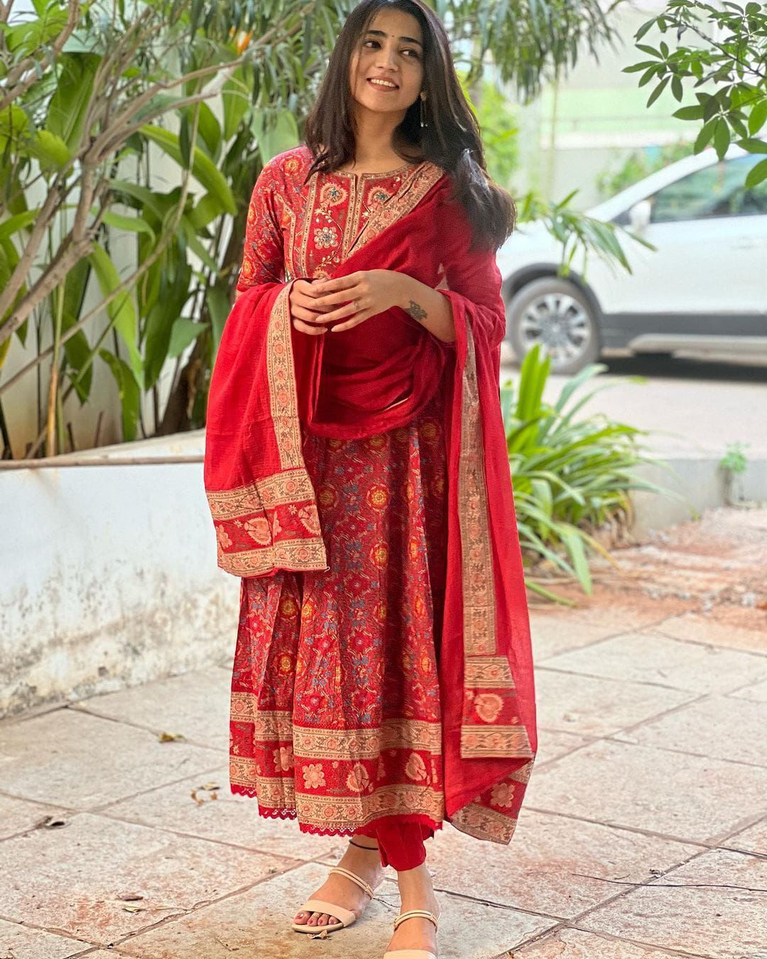 Red Anarkali Kurta Set with Dupatta