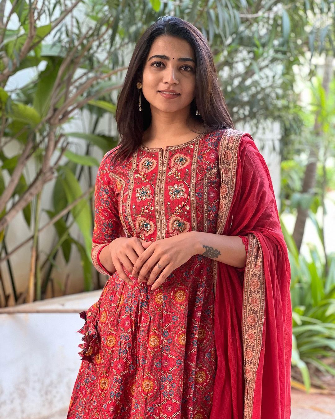 Red Anarkali Kurta Set with Dupatta