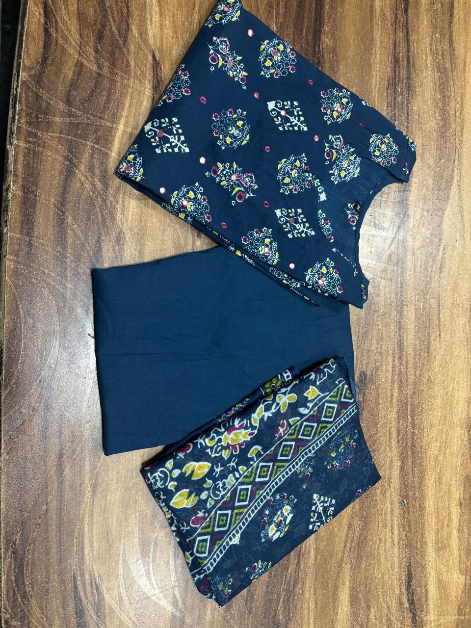 Navy Blue Printed Straight Kurta Set with Dupatta