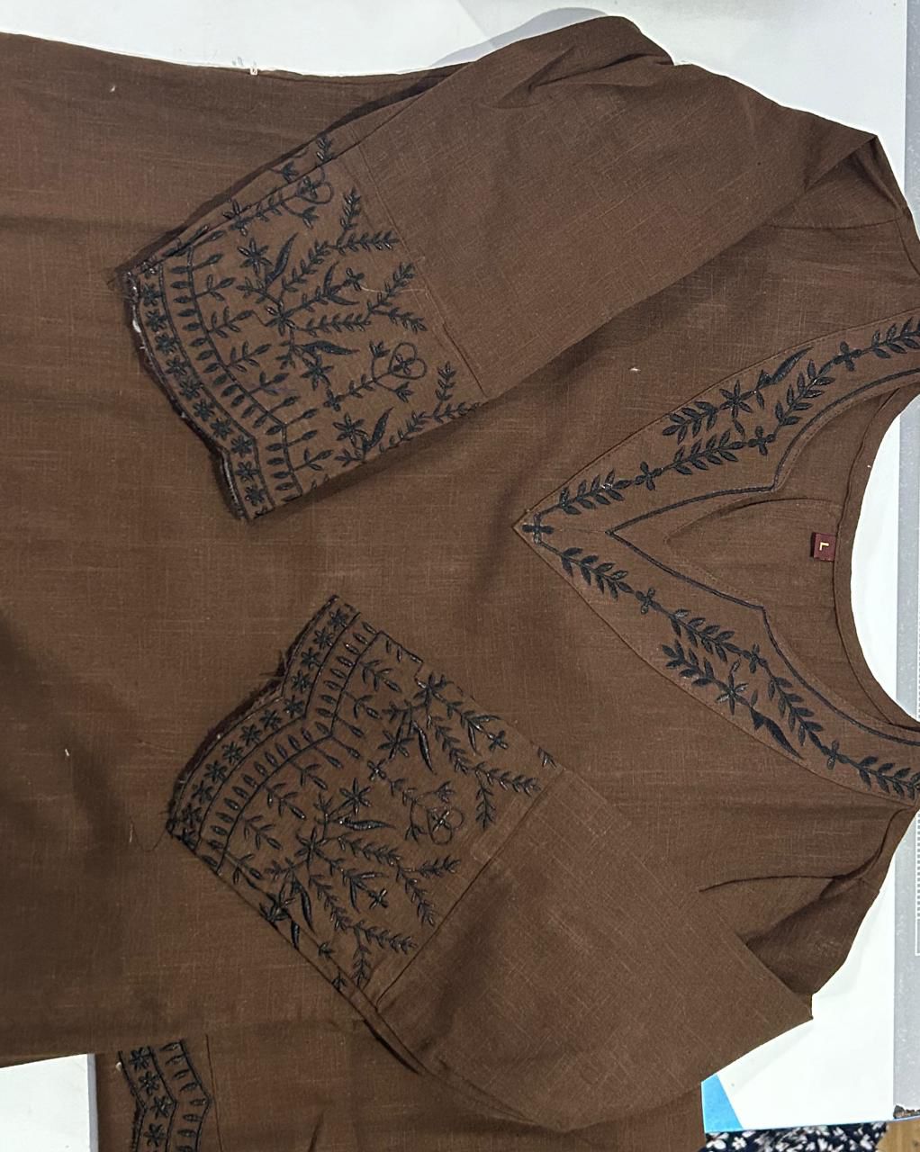 Brown Cotton Kurta Set with Printed Dupatta