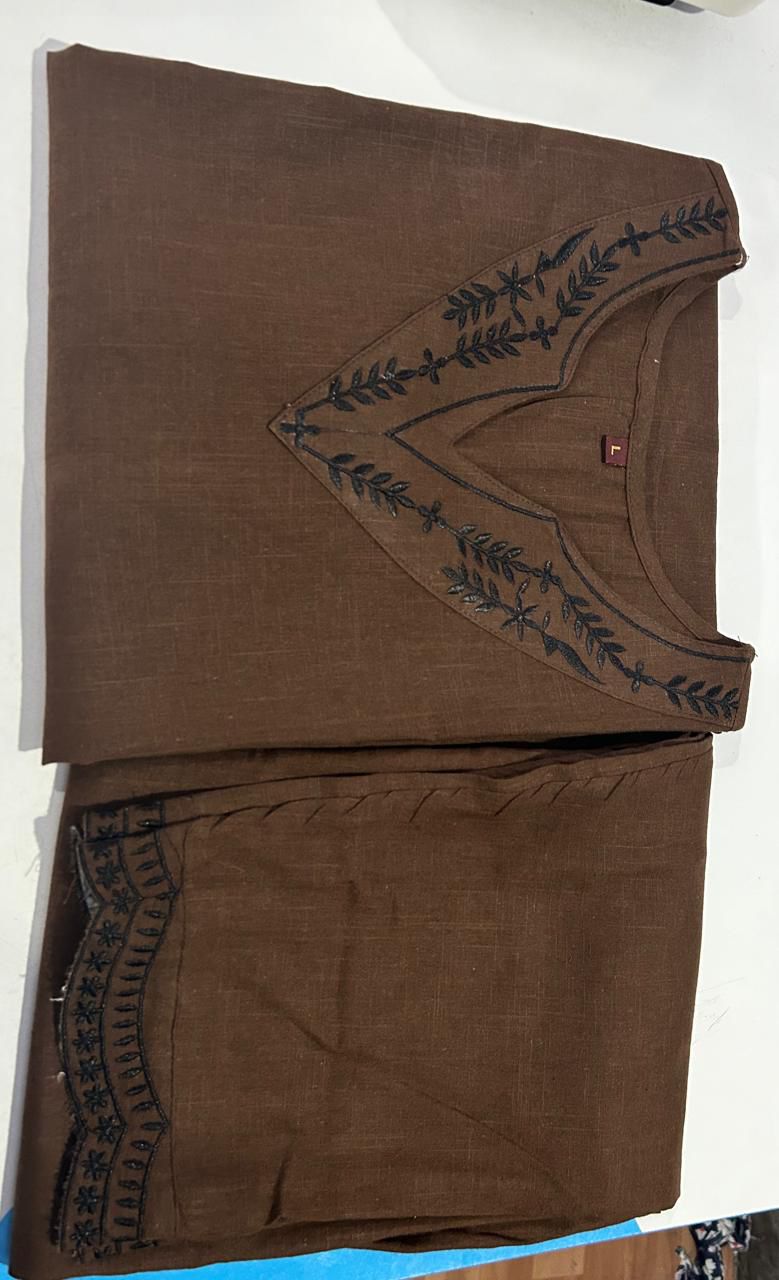 Brown Cotton Kurta Set with Printed Dupatta