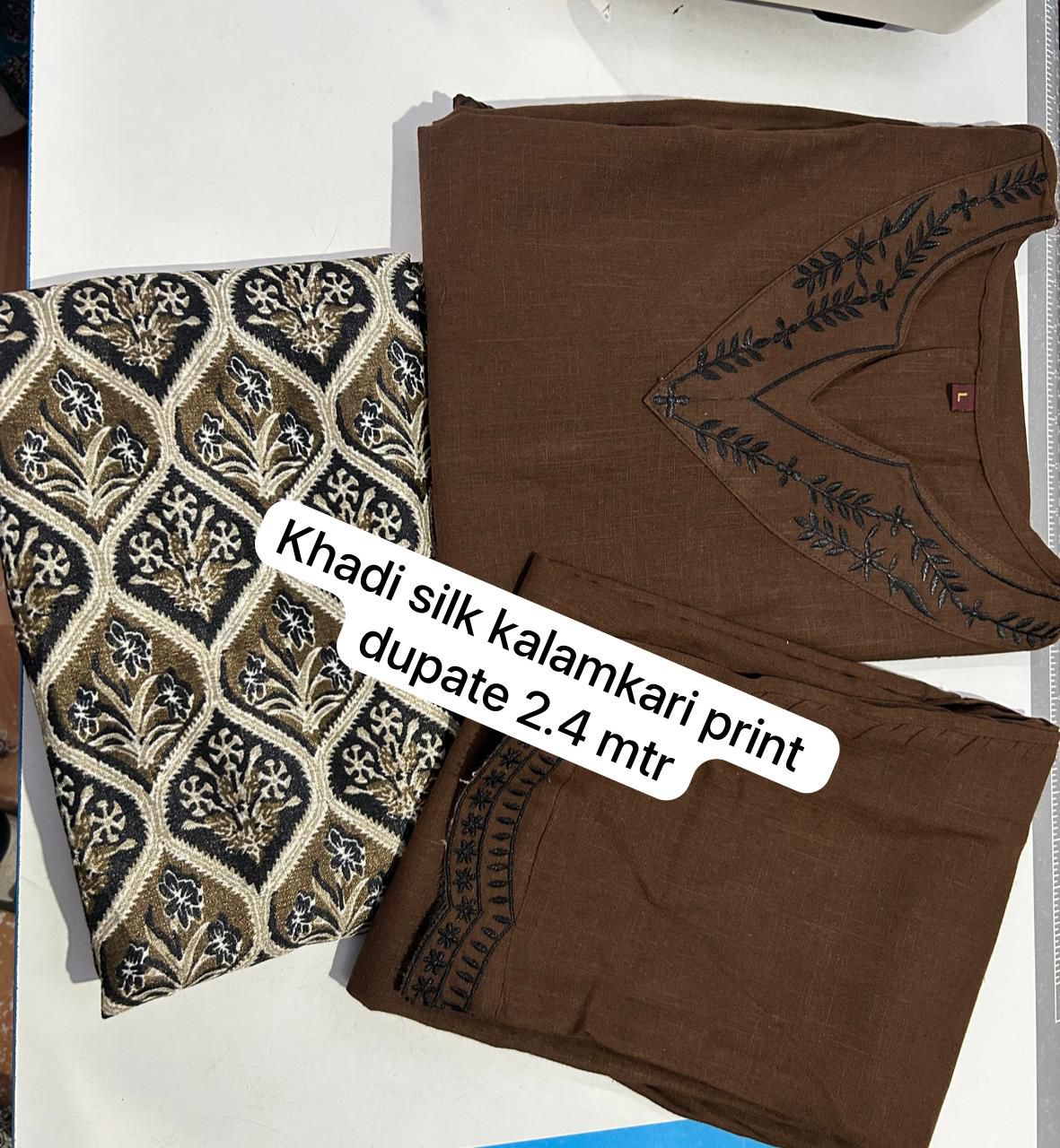 Brown Cotton Kurta Set with Printed Dupatta