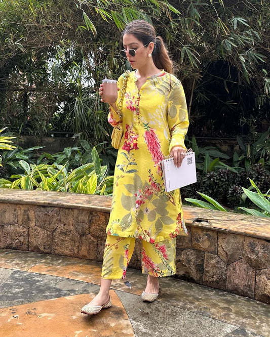 Yellow Floral Printed Kurta Set