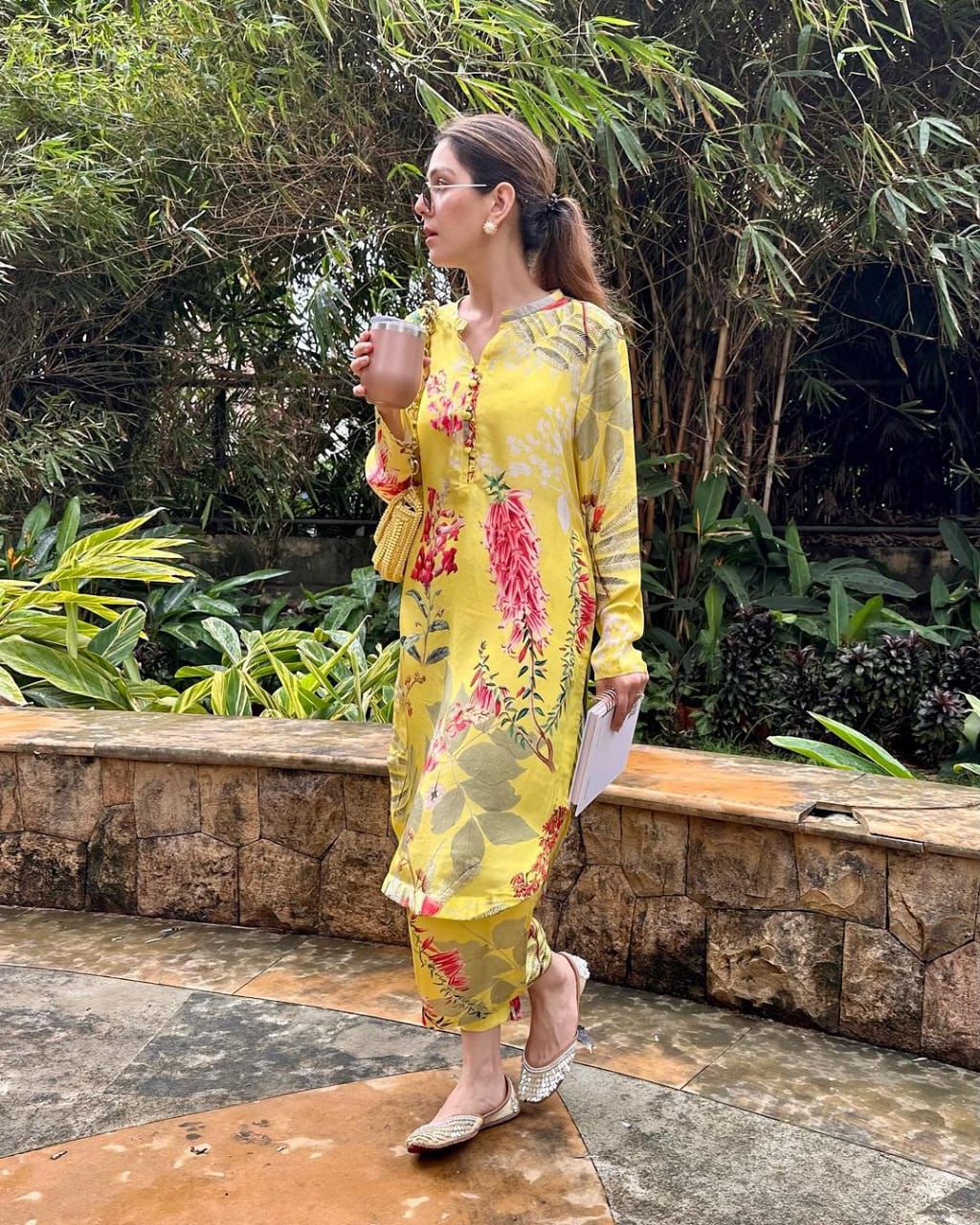Yellow Floral Printed Kurta Set